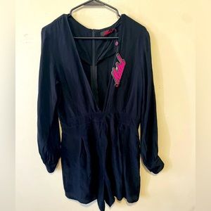 Motel Black Romper with Deep V Neckline Medium